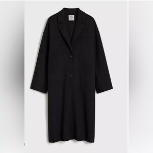 Toteme Double Cocoon Wool Mid Length Black Coat 40=8US